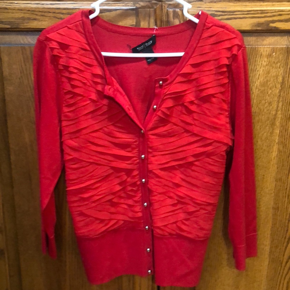 White House Black Market Cherry Red Knit Cardigan